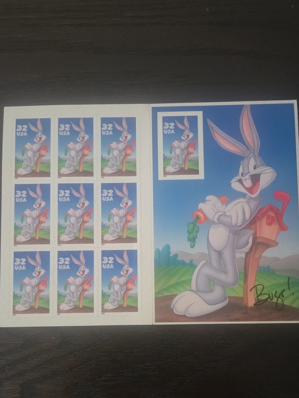 Looney Tunes Bugs Bunny Blue Collectible Art Print & Stamp Sheet